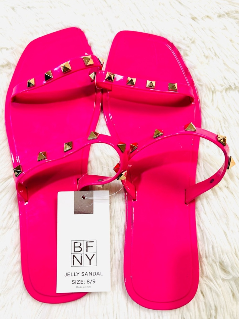 Women BFNY Bright Hot Pink Studded Jelly Sandals 8/9 NEW Summer Jelly Sandal